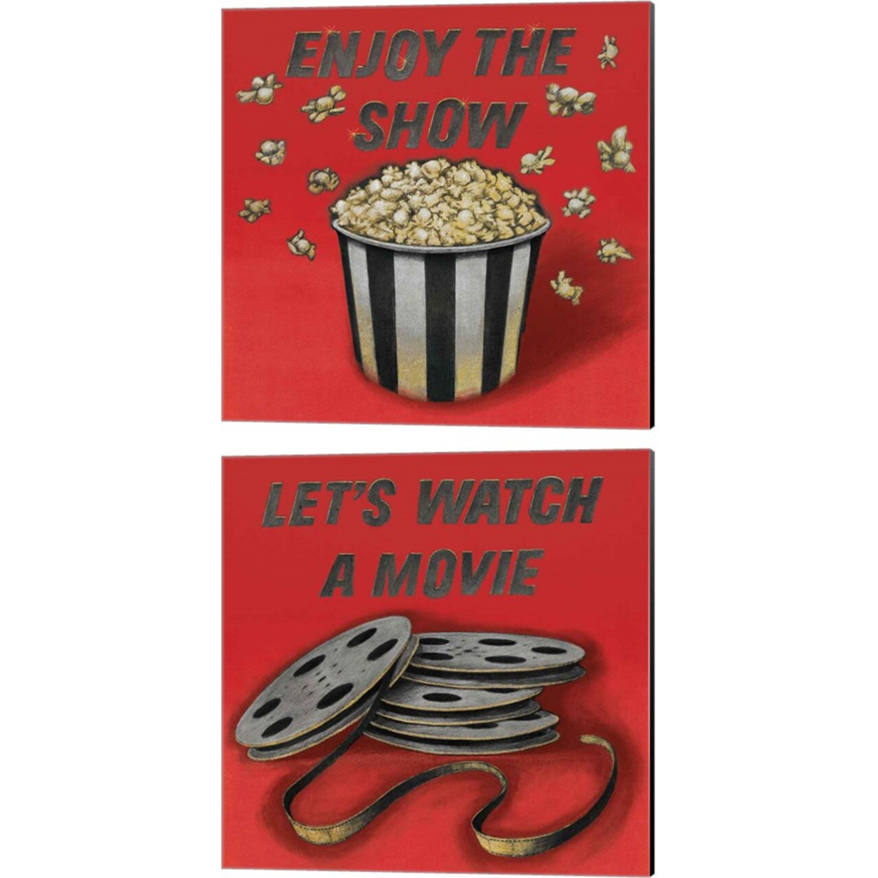 Enjoy the Show & Lets Watch a Movie Red by Wild Apple Portfolio 14" x 14" Canvas Wall Art (Set of 2)